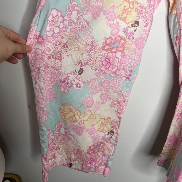 Natori Pajama 2 Piece Set Women's Size XL Pink Pastel Asian Floral Colorful - Picture 6 of 10